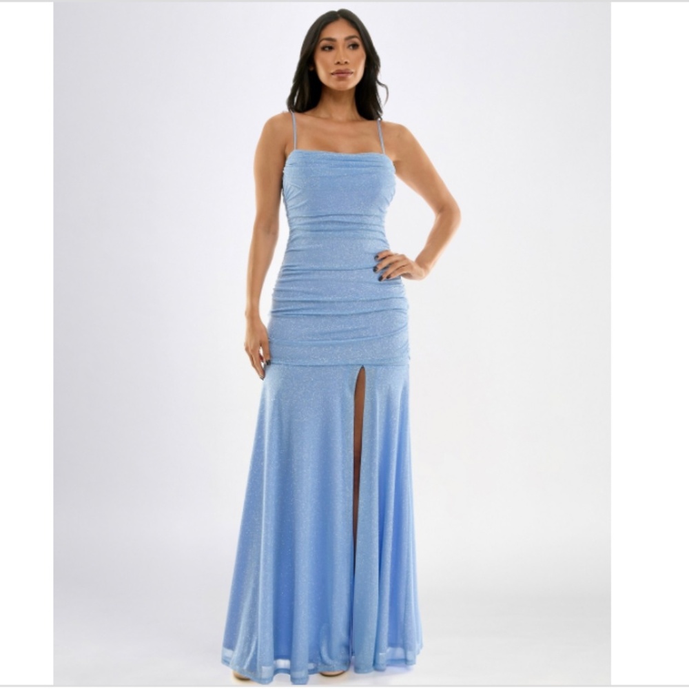 City Studios Juniors' Glittered Ruched Gown, - Perriwinkle SZ: 5/6